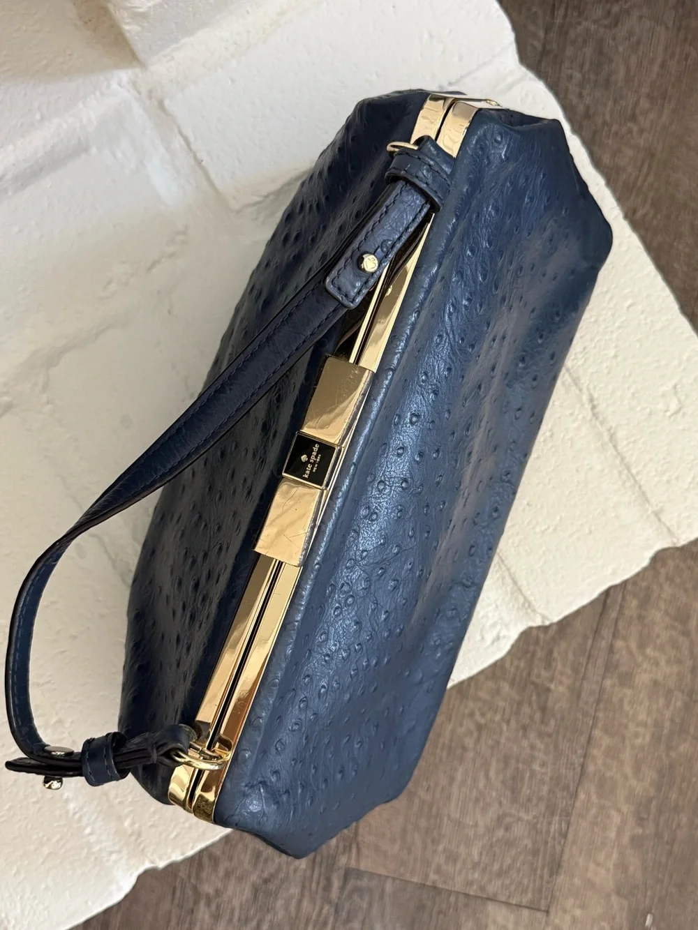 Kate Spade Victoria Falls Madeline Satchel Blue Ostrich Embossed Leather Bag